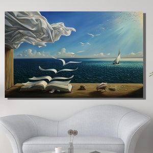 Salvador Dali Book to Birds Canvas,Salvador Dali Print Wall Art, Reproduction Canvas Home Decor,Salvador Dali Poster, Dali Art,Ready To Hang