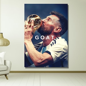 Lionel Messi Poster, GOAT Lionel Messi Canvas, Lionel Messi Print, Football Legend Art, Argentina Football, Football Fan Gift, Gift for Kids