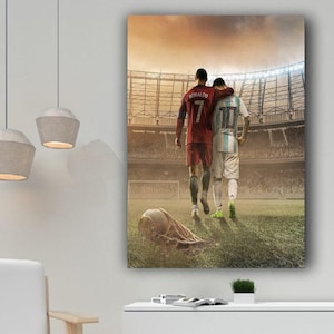 Lionel messi und cristiano ronaldo leinwand kunst, cristiano ronaldo poster messi leinwand, messi malerei, spielzimmer dekor, geschenk für fussballfan
