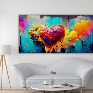 Heart Graffiti Canvas,Banksy Heart Cloud Canvas Wall Art, Banksy Graffiti Poster,Graffiti Wall Art,Street Art,Street Art Print,Ready to Hang