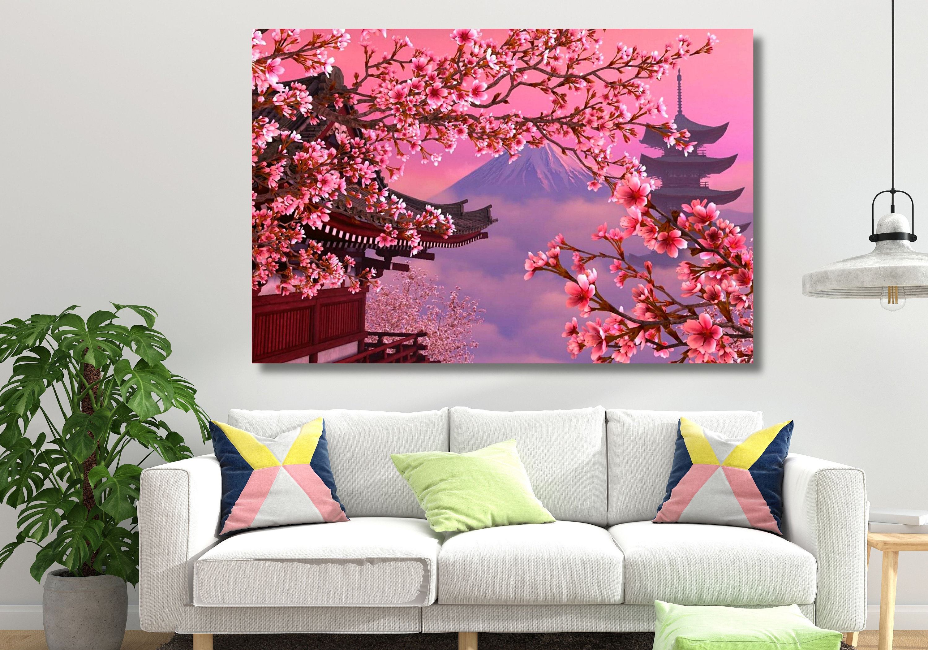 Samurai Canvas Cherry Blossom Prints, Lake Japan Art,sakura Decor
