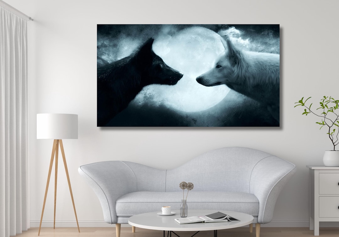 Black and White Wolves Canvas,wolf Canvas, Wolf Home Decor,wolf-themed ...