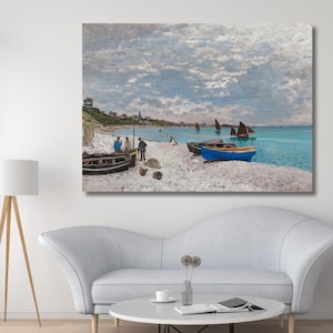Claude Monet kunst aan de muur, het strand van Sainte Adresse door Claude Monet canvas, Claude Monet printgalerij verpakt giclee wanddecoratie, klaar om op te hangen