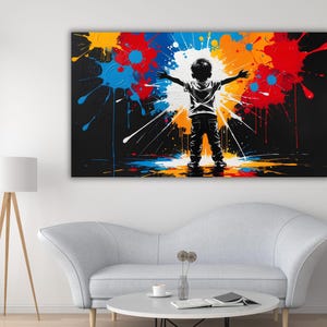 Banksy Boy Graffiti Canvas Print, Banksy Boy Wall Art, Banksy Boy Print Art, Street Graffiti Art Wall Decor,Graffiti Painting, Ready To Hang