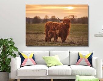 Stampa artistica da parete natalizia con mucca delle