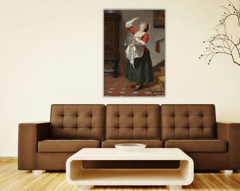 Wilhelm Amberg Joven bebiendo vino Lienzo, Divertido arte victoriano de mujer Lámina de mujer, Divertido póster retro Arte, Decoración irónica para el hogar, Listo para colgar