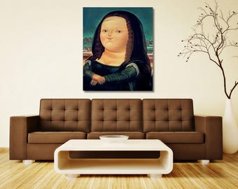 Mona Lisa – sztuka dla zabawy, Mona Lisa autorstwa Fernando Botero na płótnie, sztuka Botero, dekoracja wnętrz Mona Lisa, sztuka ścienna Fernando Botero, gruba Mona Lisa, gotowa do powieszenia