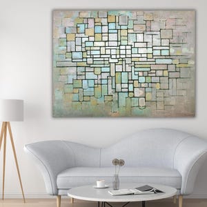 Piet Mondrian Compostion NoII Blue Gray and Pink Canvas Art,Mondrian Wall Art, Mondrian Minimalist Wall Art,Decor Famous Paint,Ready To Hang