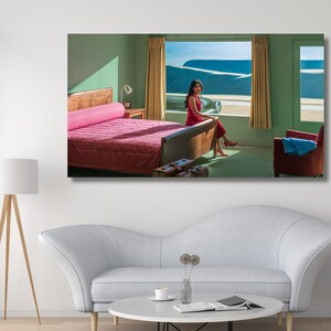 Edward Hopper Hotelzimmer Leinwand Wandkunst, Edward Hopper Leinwand, Hopper Reproduktion Kunst, Modernes Wohndekor, Edward Hopper Gemälde, fertig zum Aufhängen