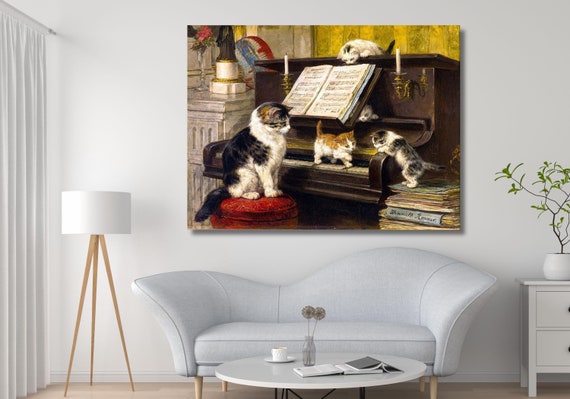 1 pezzo Opera d'arte su tela Notte stellata con gatto nero, decorazione da parete fantasiosa per casa e ufficio, per soggiorno, camera da letto, ufficio domestico - Materiale tela (con cornice