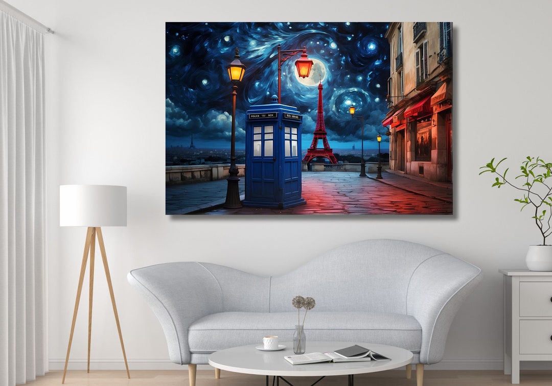 Doctor Who Tardis Box Paris Canvas Wall Art, Doctor Who Wall Art Eiffel ...