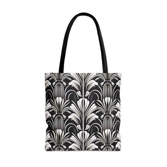 Art Deco Tote Bag.1930 inspiriertes Design in Schwarz WeiB Design. 3 GroBen bitte lesen Sie die Artikelbeschreibung. Etsy