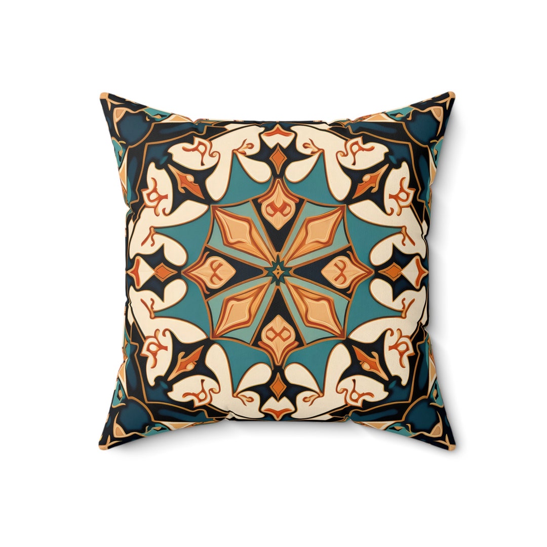 Arabic Tile Pillows. Orange Blue and Cream Aperiodic Tile Etsy
