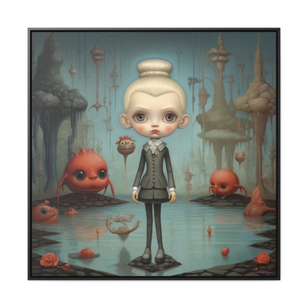 Mark Ryden Inspired Art. Titled, "Lost in a Scary Dream". Pop-Surreal Art printed on Framed Canvas. 6 sizes. Read the ITEM DESCRIPTION.