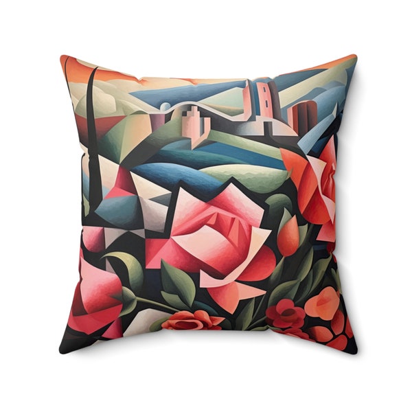 Cubist Rose Pillow. Artist Juan Gris Inspired Landscape. 4 sizes available, please read the ITEM DESCRIPTION.