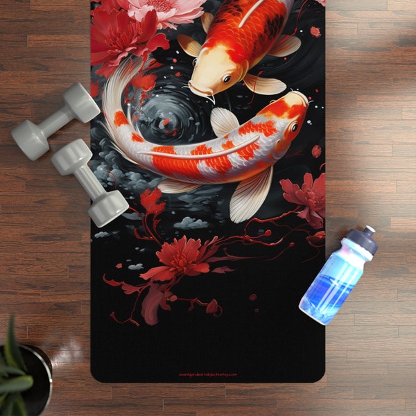 Japanese Koi Yoga Mat. JapaneseTattoo inspired design. One size only, please read the ITEM DESCRIPTION.