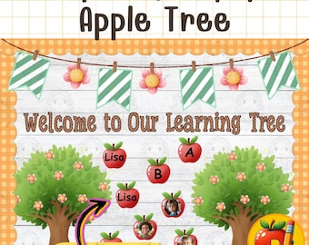 Kit para tablón de anuncios con diseño de manzano: Decoración editable para el aula (Descarga digital)