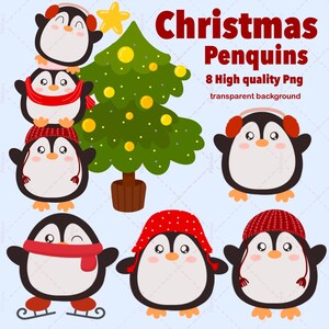 Christmas Penguin clipart, 8 high quality PNG files, cute animals, winter holidays, xmas clip art, digital, happy new year
