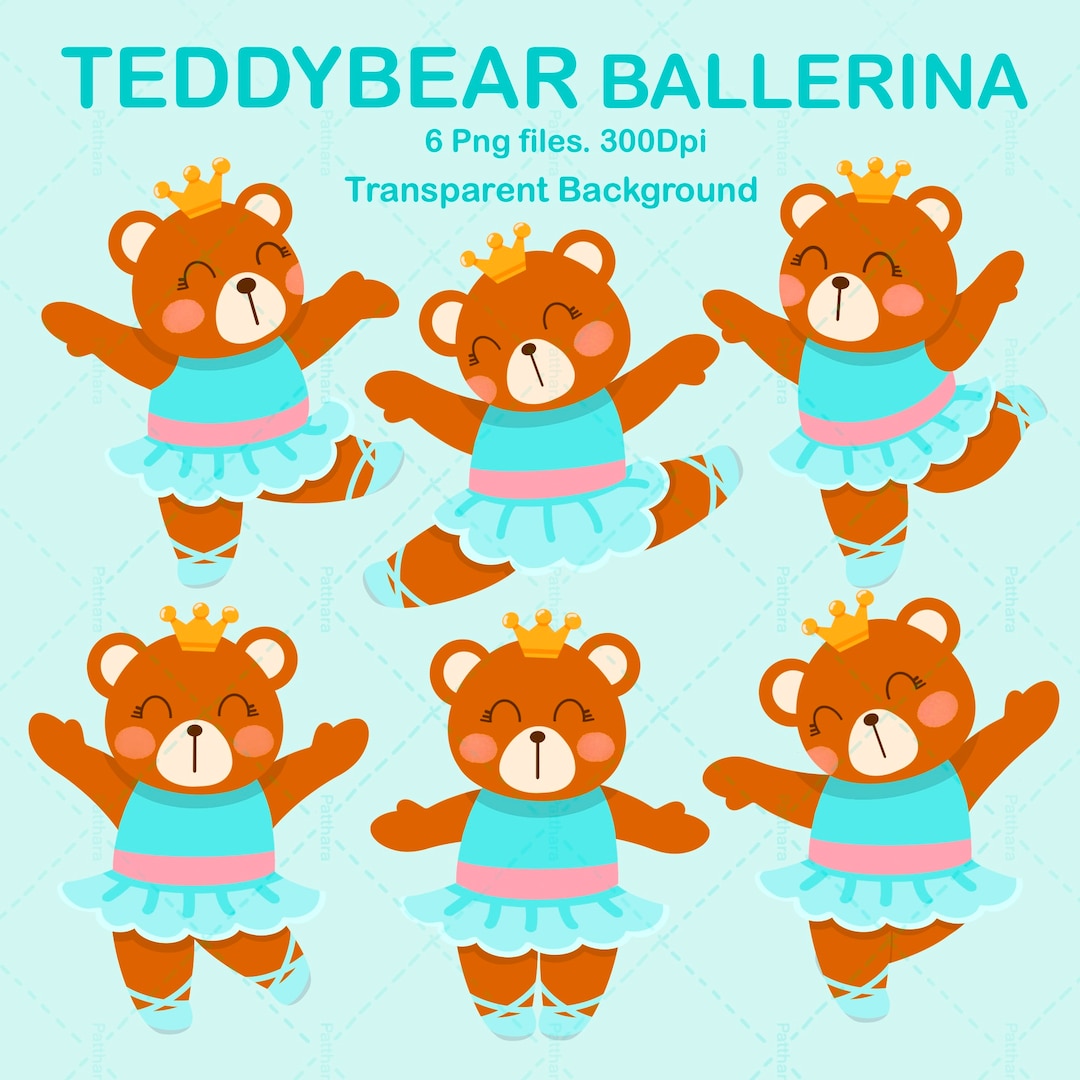 Ballerina Teddy Bear PNG Clipart Bundle: Commercial Use Graphics ...