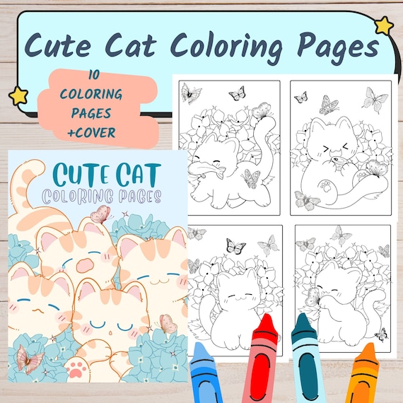 Cute Cat Printable Coloring Pages For kids And Adults, Cat Coloring Pages, Printable Cat Coloring Sheets, Kitty Coloring Pages, Cute Cat