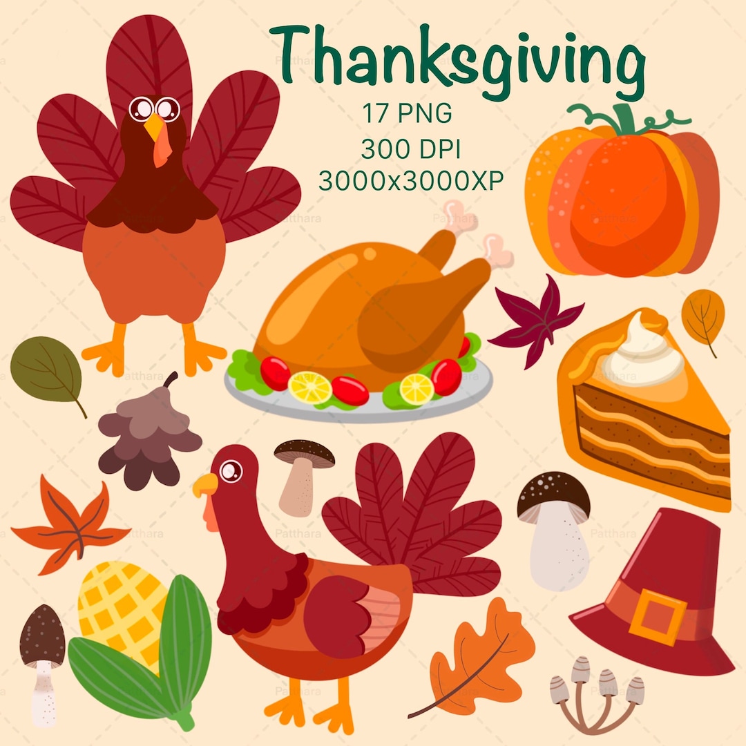 Thanksgiving Feast Clipart Bundle: Autumn PNG Graphics (commercial Use ...