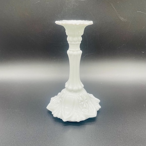 Rare Mid-Century Modern Milk Glass Candle Holder by Eryka Trzewik-Drost 1960 Polish Design Vintage Pressed Glass Candlestick Pinwheel Design