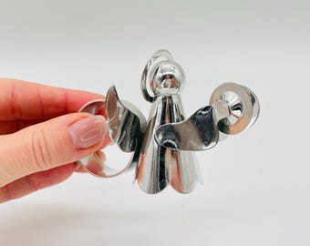 Vintage Silver Angel Napkin Rings | Chrome Plated Set of 4 | 1980s Holiday Table Decor