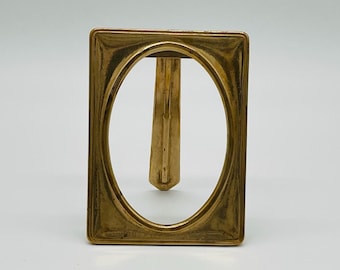 Vintage Brass Art Deco Picture Frame | Oval Opening Tabletop Display | Tiered Design with Stand | Classic Minimalist Home Decor