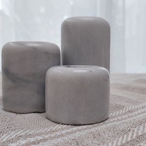 Set of Marble Candle Holders, Marble Cylinder Tealight Tea Light Holders, Natural Stone Candle Holder, Vintage Gray White Party lights
