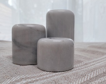 Vintage Gray Marble Candle Holder Set, West German Tealight Lights