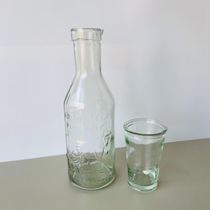 Vintage Milk Bottle & Glass Set | Farmhouse Kitchen Decor | Embossed Dairy Bottle | Country Cottage Style