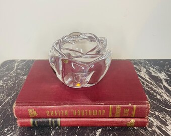 Vintage Rose-Shaped Lead Crystal Candle Holder Made in Italy, 1990s Floral Crystal Decor, Cottagecore Table Accent, Boho Vintage Home