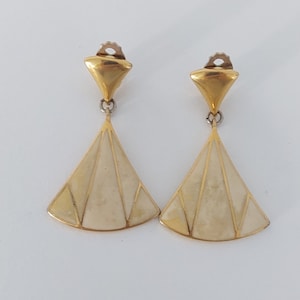 Diva Dream Earrings, Vintage Triangular Shape Clip-Ons, Non Pierced Triangle Clip On Earrings, Dangling Earrings With Clip Clasp