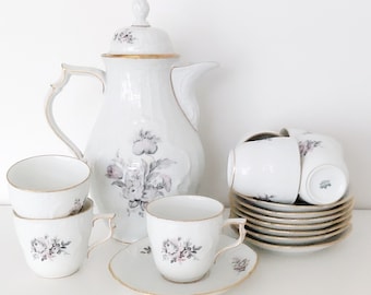 Vintage Coffee Set, Rosenthal Sanssouci Grey Rose, Classic German White Porcelain, Elegant, Rosenthal Classic, Vintage Porcelain