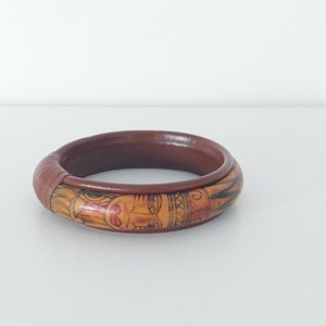 Vintage Hand-Made Leather Bangle, Native American Totem Art, Boho Hippie