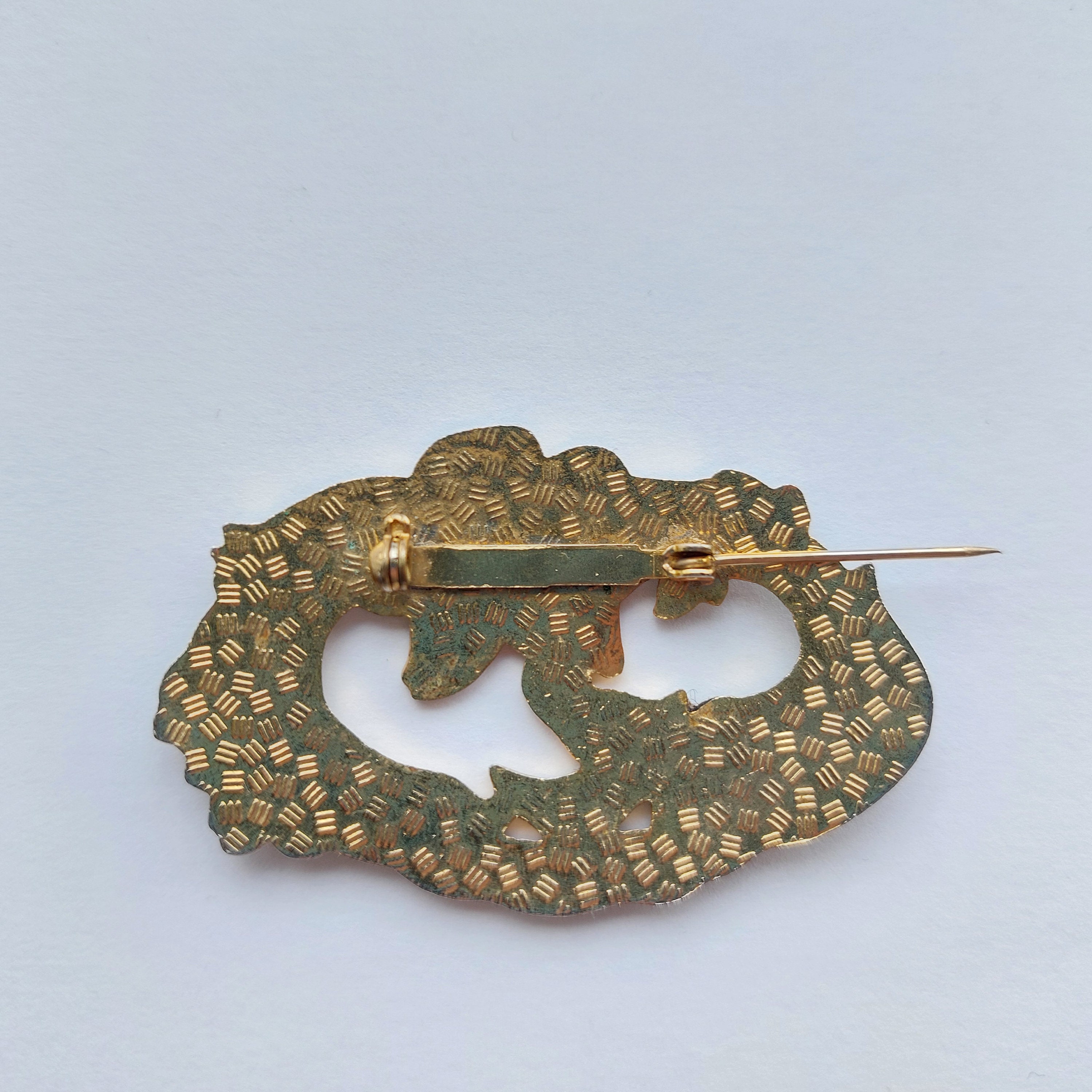 Broche Vintage Fleurs émail Cloisonné Couleur Or - Bijou Ancien - Occasion En Parfait état