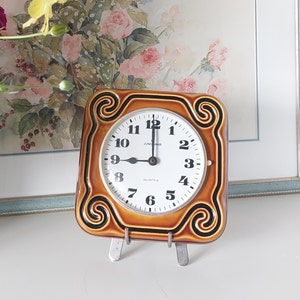 RARE FIND Mid-Century Modern Retro Clock Junghans Quartz Wall Clock Farmhouse Style Ceramic Kitchen Clock Brown Vintage Clock With Swirls
