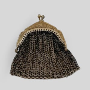 Vintage Mesh Wallet Chainmail Geldbörse, Metall Damen Beutel, Antike Französische Chain Mail Mesh Geldbörse, VTG Chatelaine Geldbörse
