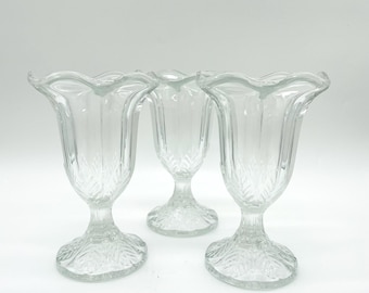 Coupes à dessert Fidenza tulipe en verre transparent vintage des années 1950 - Ensemble de 3 élégants bols à glace à volants - Bols sur pied