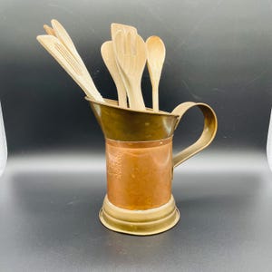 Vintage Copper & Brass Pitcher | 1 Liter Rustic Jug with Brass Handle | Patina Watering Can | Farmhouse Decor | Antique Copper Vase | 1940s