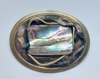Vintage Oval Metal Shell Brooch, Retro Statement Jewelry
