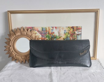 Vintage Black Leather Clutch, Gabrielle Paris bag, 1970s design, Black Envelope Clutch, Minimalist Clutch, MCM Woman Bag, Clutch Wallet Bag