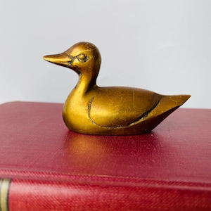 Vintage Brass Duck Figurine | Mid Century Modern Miniature | Small Brass Animal Paperweight