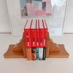 Vintage Light Wood Bookends - A Perfect Gift for Bookworm, Book Stoppers for Book Shelf, Unique Art Deco Style Wooden Bookends