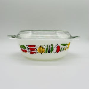 Vintage Pyrex JAJ Harvest Baking Dish with Lid | Made in England | Vegetable Motif Casserole | Retro Kitchen Cookware