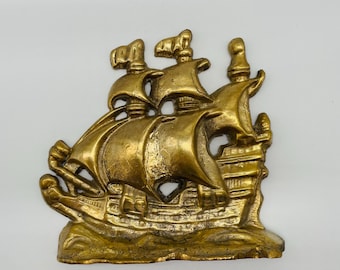 Sujetalibros de barco galeón de latón vintage: decoración náutica, sujetalibros de metal pesado, acento marítimo de mediados de siglo