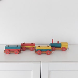 Vintage Wooden Train Toy, Children Wooden Toys, Wooden Train Set, Colorful Toy Train Gift, Pull Toy Collection for kids, Toy Train Set