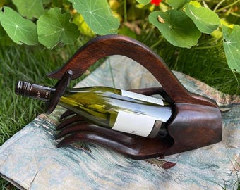 Portabottiglie in legno vintage / Portabottiglie a forma di mano / Regalo per gli amanti del vino