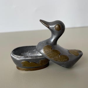 Vintage Pewter and Brass Duck Trinket Box | Small Jewelry Box | Pill Box | Cottagecore Animal Decor