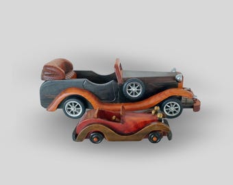 Vintage Wooden Toy Car Set, Roadster Collectible